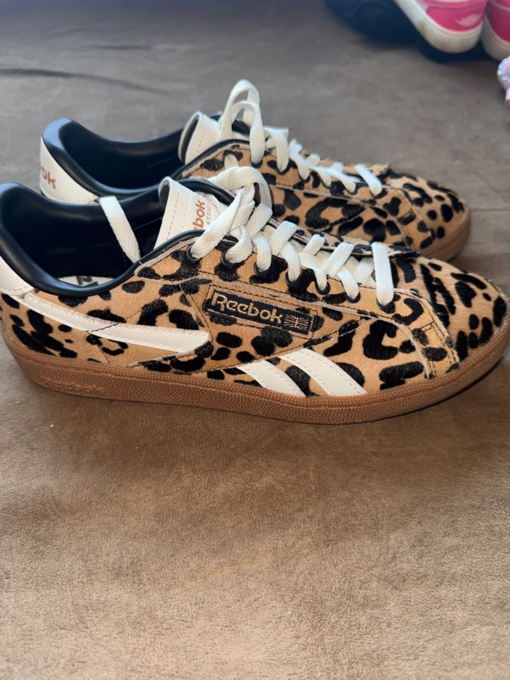 Reebok Leopard-Print Sneakers in Tan, Black & White